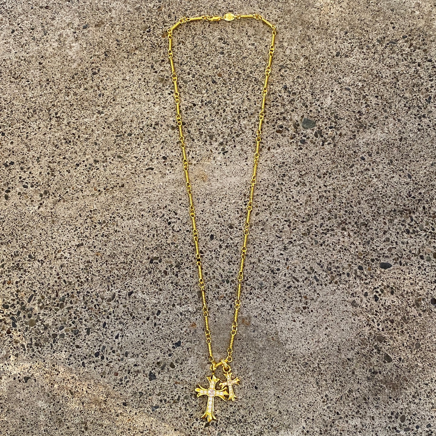 ColdChrxme™ Diamond Double Cross Necklace (Gold)