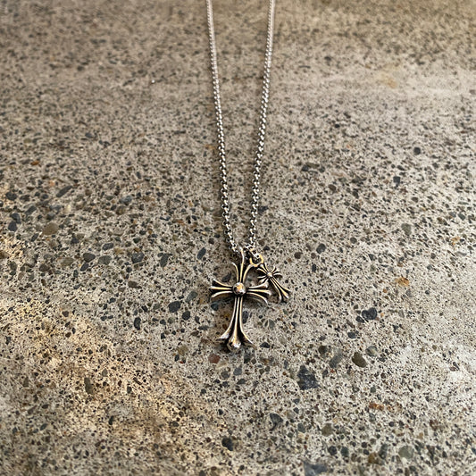 ColdChrxme™ Double Cross Pendant Necklace