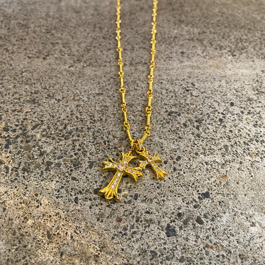ColdChrxme™ Diamond Double Cross Necklace (Gold)